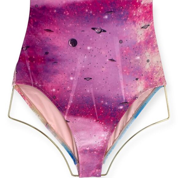 Wildfox Pink Space Cadet Galaxy Blue Print One Piece Tie Dye Festival NWT Small - Picture 3 of 14
